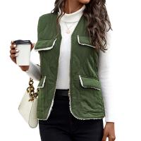 Polyester Women Vest & with pocket Solid green PC