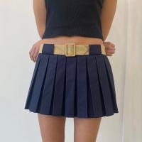 Polyester Pleated & High Waist Skirt flexible & anti emptied patchwork Solid PC