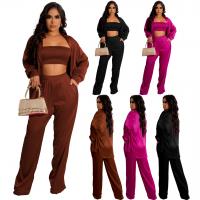 Polyester Women Casual Set & three piece Long Trousers & tank top & top Solid Set