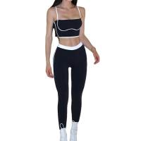Polyester Women Yoga Clothes Set & two piece Long Trousers & tank top patchwork Set