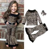 Polyester Girl Clothes Set & three piece Pants & top printed leopard Set