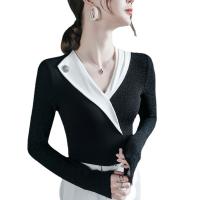 Polyester Slim Women Long Sleeve Blouses Solid black PC
