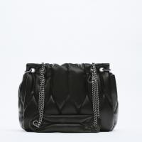 PU Leather Shoulder Bag with chain & soft surface black PC