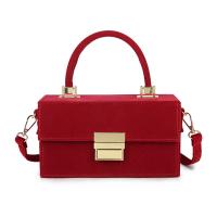 Velour hard-surface Handbag attached with hanging strap Solid red PC