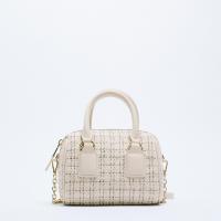 Plaid Fabric Handbag soft surface & attached with hanging strap white PC