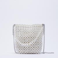 PU Leather & Plastic Pearl hard-surface Crossbody Bag with chain white PC