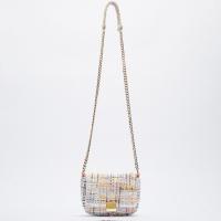 Plaid Fabric Crossbody Bag with chain & soft surface PC