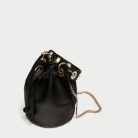 PU Leather Handbag soft surface & attached with hanging strap black PC