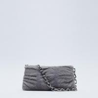 PU Leather Shoulder Bag with chain & soft surface Solid gray PC