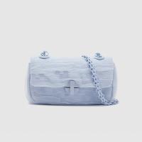 PU Leather & Gauze Crossbody Bag with chain & soft surface blue PC