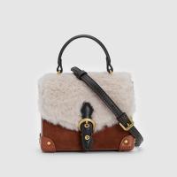 Plush & PU Leather Handbag soft surface & attached with hanging strap PC