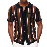 Viscose Men Short Sleeve Casual Shirt slimming knitted striped PC