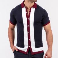 Viscose Men Short Sleeve Casual Shirt contrast color knitted striped PC