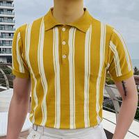 Polyester Man Knitwear Striped Geel stuk
