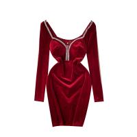 Velour Waist-controlled Sexy Package Hip Dresses slimming Solid PC