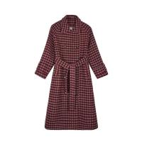 Polyester Waist-controlled Women Overcoat mid-long style printed plaid PC