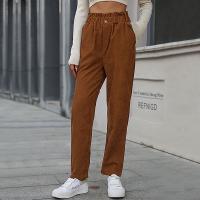Corduroy Women Long Trousers & loose Solid camel PC