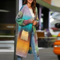 Acrylic Sweater Coat mid-long style & loose multi-colored PC