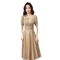 Polyester Waist-controlled & Slim Long Evening Dress patchwork champagne PC