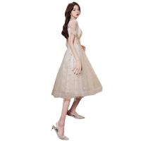 Polyester Waist-controlled & Slim & High Waist Short Evening Dress large hem design patchwork champagne PC