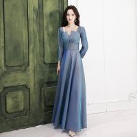 Polyester Waist-controlled & Slim & High Waist Long Evening Dress  patchwork Solid blue PC