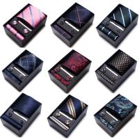 Polyester Krawatte nise Set, Present Box & Krawatte Clip & Manschettenknöpfe & Quadratischer Schal & Krawatte, Gedruckt, mehr Farben zur Auswahl,  Box
