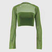 Polyester Lady Sexy Suit & two piece long sleeve blouses & bandeau bra patchwork Solid green Set