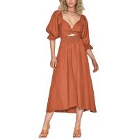 Rayon scallop One-piece Dress mid-long style Solid PC