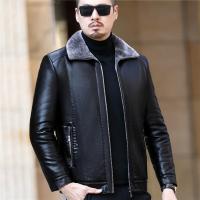 Goat Skin Leather Slim & Plus Size Men Coat fleece & thermal Solid PC