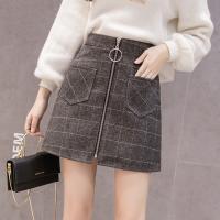 Polyester High Waist Skirt slimming plaid gray PC