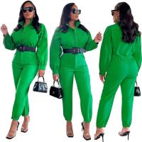 Polyester Slim Long Jumpsuit Solid green PC