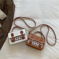 PU Leather Box Bag Handbag attached with hanging strap plaid PC