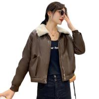 PU Leather & Polyester Women Coat thicken & loose & washable Solid PC