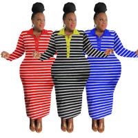 Cotton Plus Size & Sheath One-piece Dress printed striped PC
