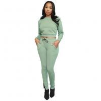 Polyester Women Casual Set & two piece Long Trousers & top patchwork Solid Set