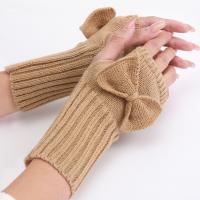 Acrylic Half Finger Glove thermal knitted bowknot pattern : Pair
