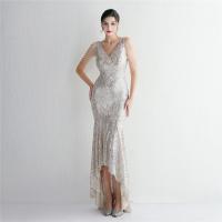 Sequin & Polyester Slim Long Evening Dress backless Solid PC