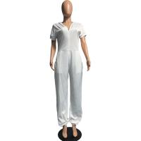 Milk Fiber & Polyester With Siamese Cap Long Jumpsuit plain dyed Solid PC