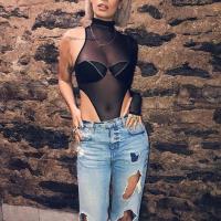 Polyester Slim Sexy Teddy see through look black PC