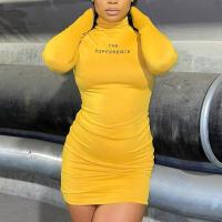 Polyester Slim Sexy Package Hip Dresses letter yellow PC