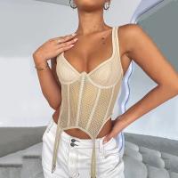 Polyester Slim Camisole see through look patchwork Solid PC