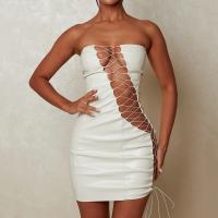 Polyester Slim Sexy Package Hip Dresses & hollow patchwork Solid PC