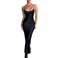Polyester Slim Sexy Package Hip Dresses backless & off shoulder patchwork Solid PC
