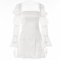 Polyester Waist-controlled & Slim One-piece Dress patchwork Solid white PC