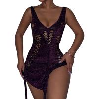 Polyester Sexy Package Hip Dresses & hollow patchwork Solid PC