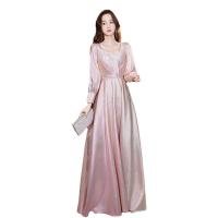 Polyester Long Evening Dress Solid pink PC