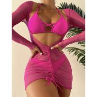 Polyester Tankinis Set & sun protection & three piece & skinny style Solid Set