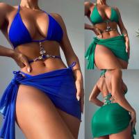 Polyester Bikini & three piece & with rhinestone & skinny style Solid Set