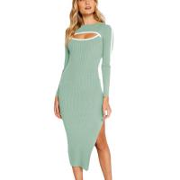 Rayon Sexy Package Hip Dresses mid-long style & side slit & hollow Solid PC