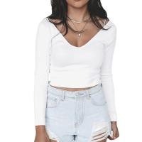 Rayon Slim & Crop Top Women Long Sleeve T-shirt backless Solid PC